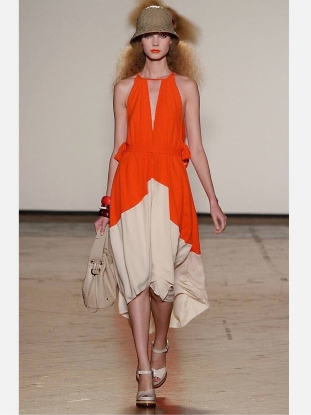 Marc by Marc Jacobs Silk Orange and Cream High-Low Halter Dress